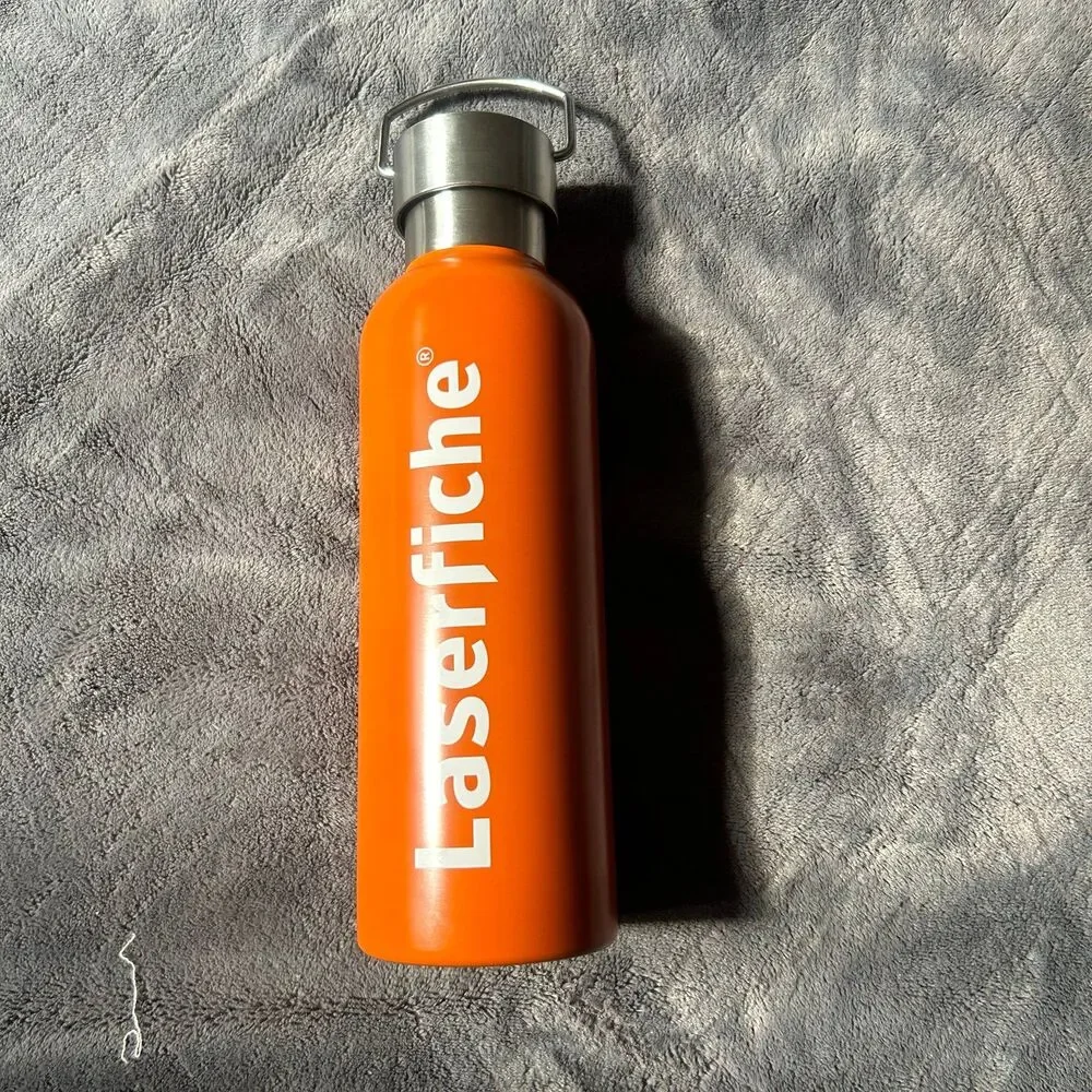 Orange stainless steel reusable water bottle